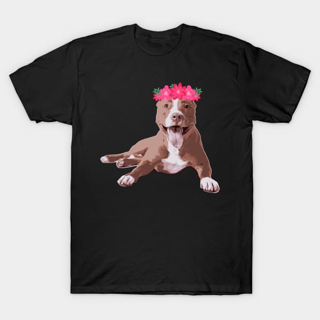 Pit bull with a flower crown T-Shirt by Pet & Nature Lovers